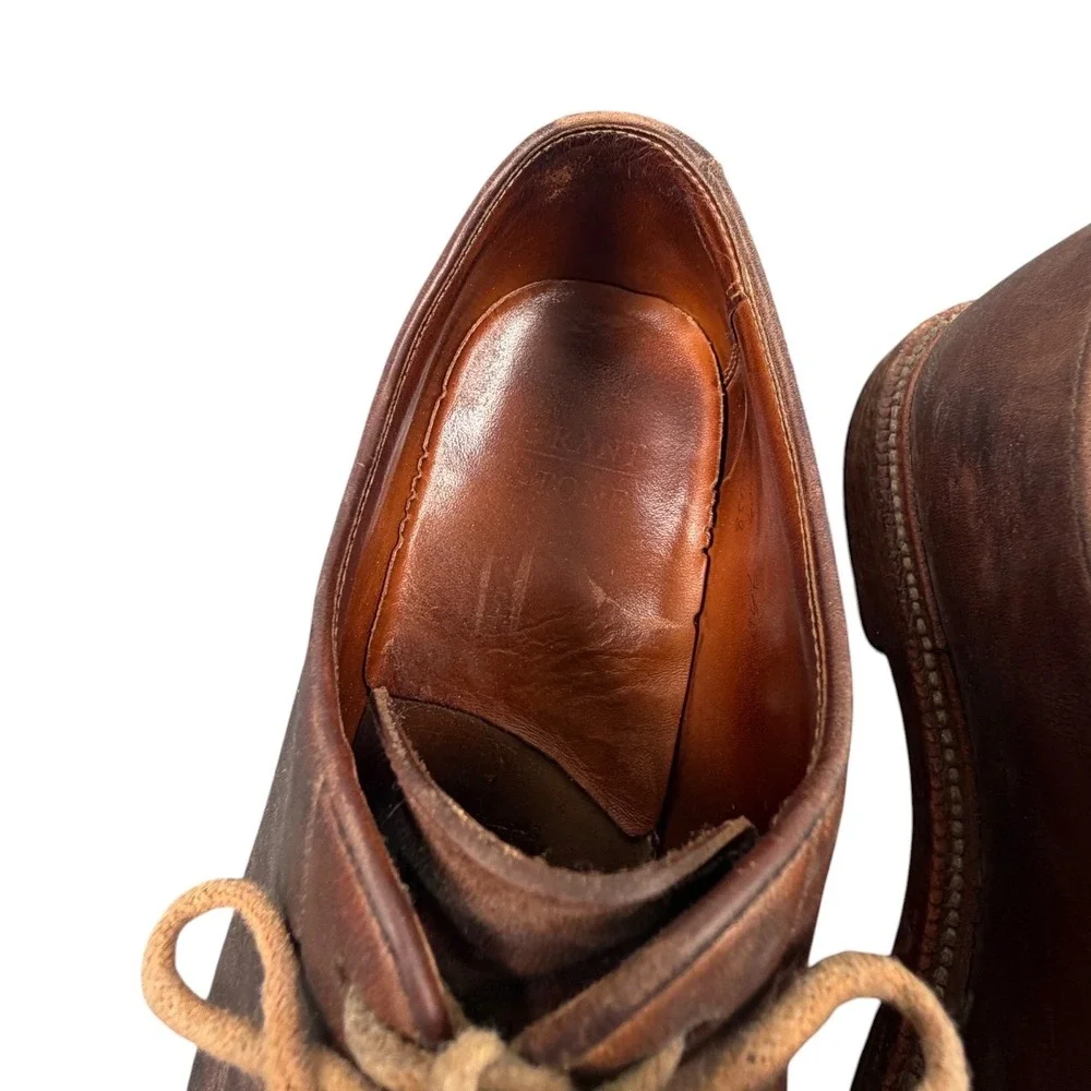 Grant Stone Mens Shoes Plain Toe Blucher Brown Leather Derby Dress Casual 9.5 D